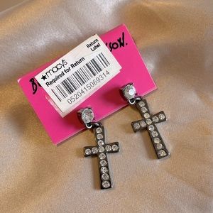 Betsey Johnson Crystal Cross Studded Earrings